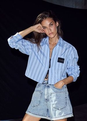 Crop stripe zip skjorte Pale Blue HAUTE L'AMITIÈ
